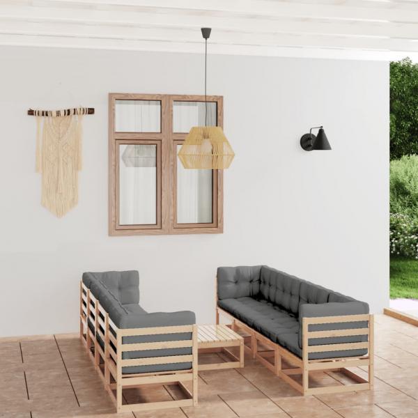 ARDEBO.de - 9-tlg. Garten-Lounge-Set mit Kissen Kiefer Massivholz