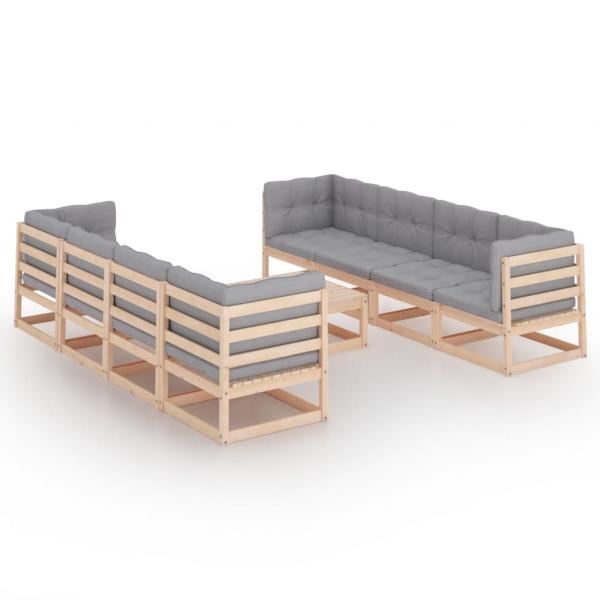 9-tlg. Garten-Lounge-Set mit Kissen Kiefer Massivholz