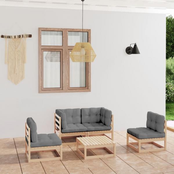 ARDEBO.de - 5-tlg. Garten-Lounge-Set mit Kissen Kiefer Massivholz