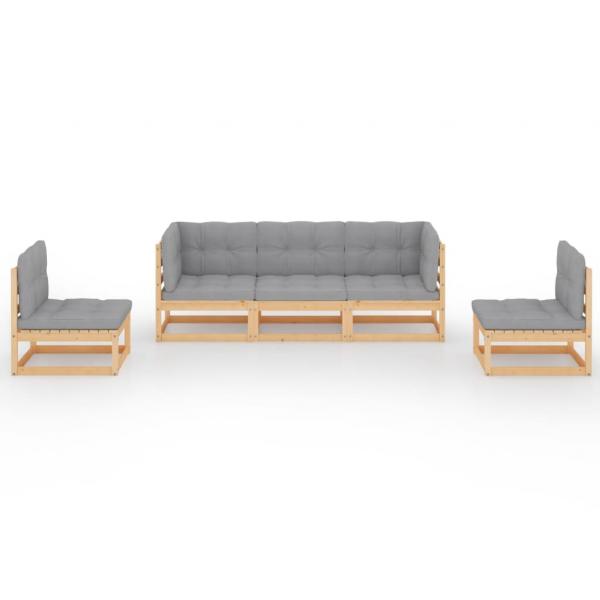 5-tlg. Garten-Lounge-Set mit Kissen Kiefer Massivholz