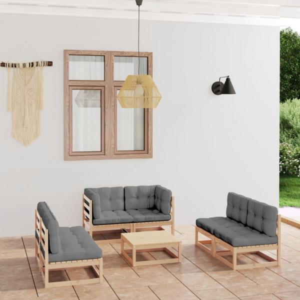 ARDEBO.de - 7-tlg. Garten-Lounge-Set mit Kissen Kiefer Massivholz