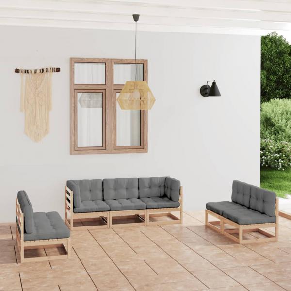 ARDEBO.de - 7-tlg. Garten-Lounge-Set mit Kissen Kiefer Massivholz