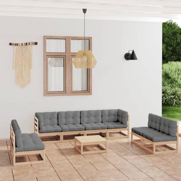 ARDEBO.de - 9-tlg. Garten-Lounge-Set mit Kissen Kiefer Massivholz