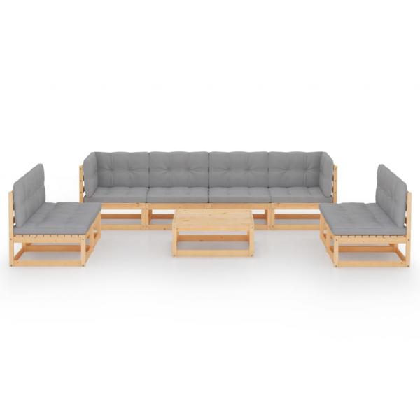 9-tlg. Garten-Lounge-Set mit Kissen Kiefer Massivholz