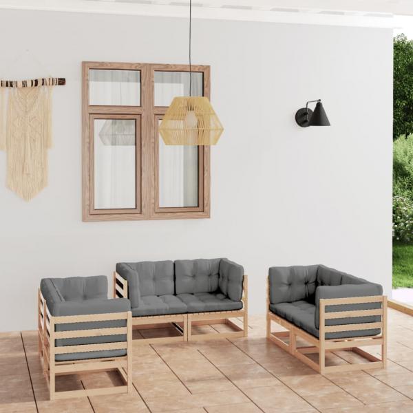 ARDEBO.de - 6-tlg. Garten-Lounge-Set mit Kissen Kiefer Massivholz