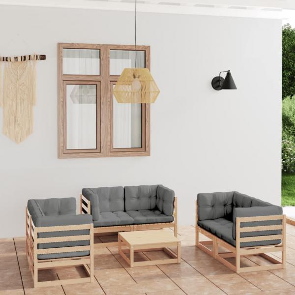 ARDEBO.de - 7-tlg. Garten-Lounge-Set mit Kissen Kiefer Massivholz