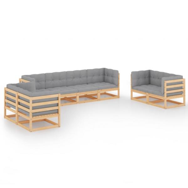 8-tlg. Garten-Lounge-Set mit Kissen Kiefer Massivholz