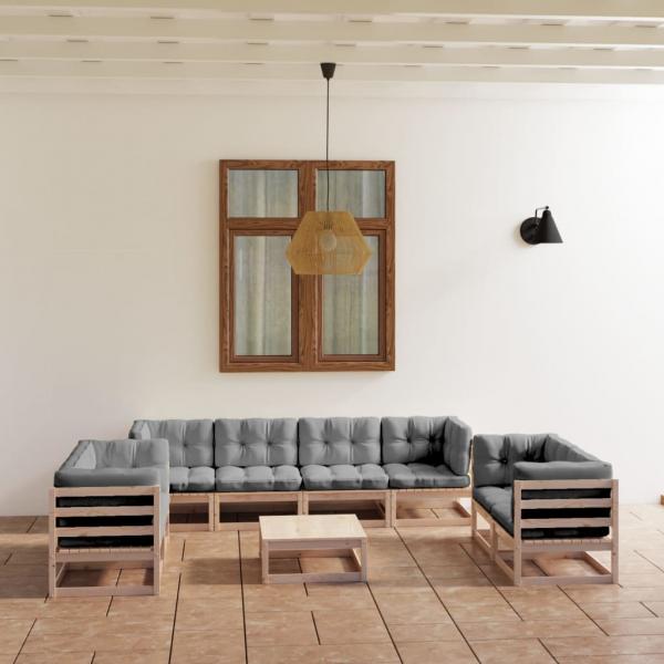 ARDEBO.de - 9-tlg. Garten-Lounge-Set mit Kissen Kiefer Massivholz