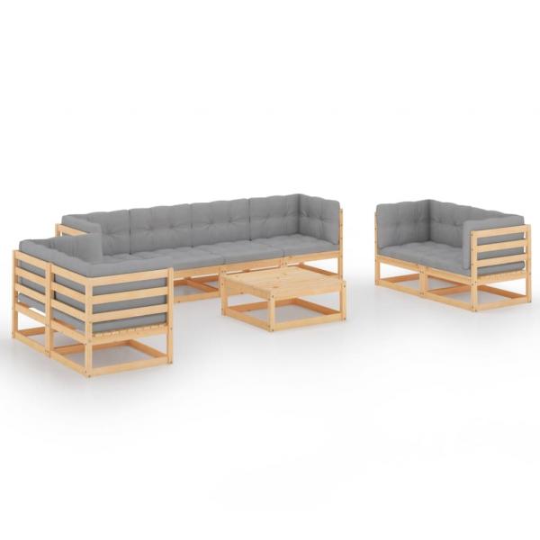 9-tlg. Garten-Lounge-Set mit Kissen Kiefer Massivholz