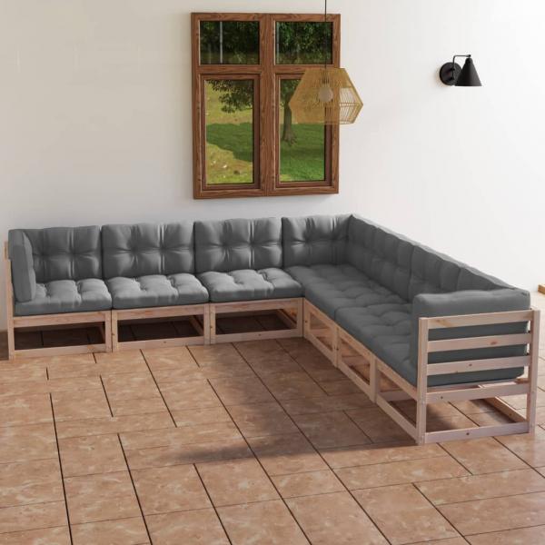 ARDEBO.de - 7-tlg. Garten-Lounge-Set mit Kissen Kiefer Massivholz