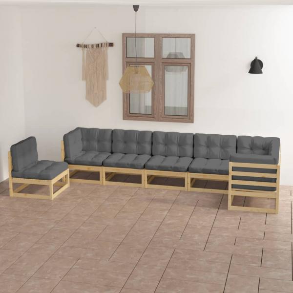 ARDEBO.de - 7-tlg. Garten-Lounge-Set mit Kissen Massivholz Kiefer