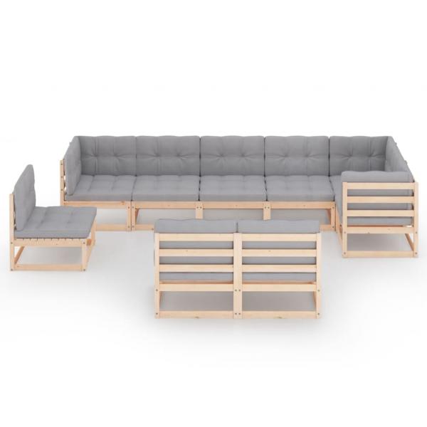 9-tlg. Garten-Lounge-Set mit Kissen Massivholz Kiefer