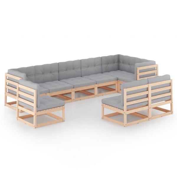 9-tlg. Garten-Lounge-Set mit Kissen Massivholz Kiefer