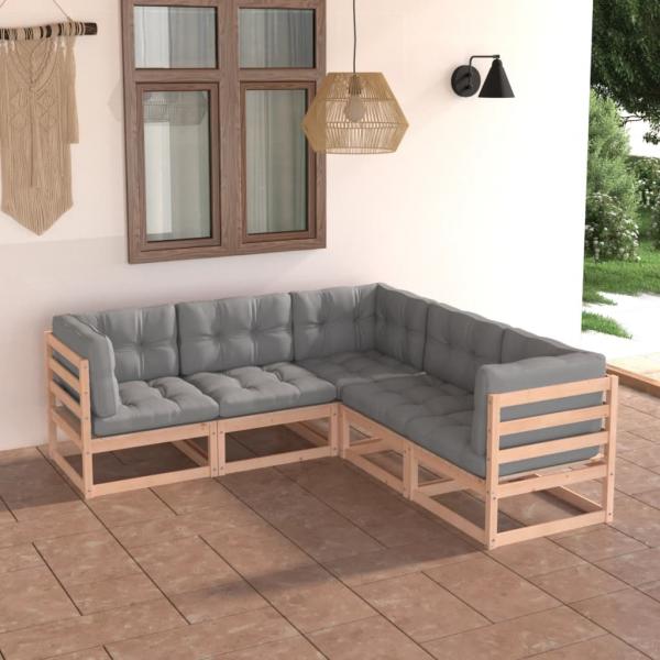 ARDEBO.de - 5-tlg. Garten-Lounge-Set mit Kissen Massivholz Kiefer