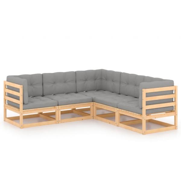 5-tlg. Garten-Lounge-Set mit Kissen Massivholz Kiefer