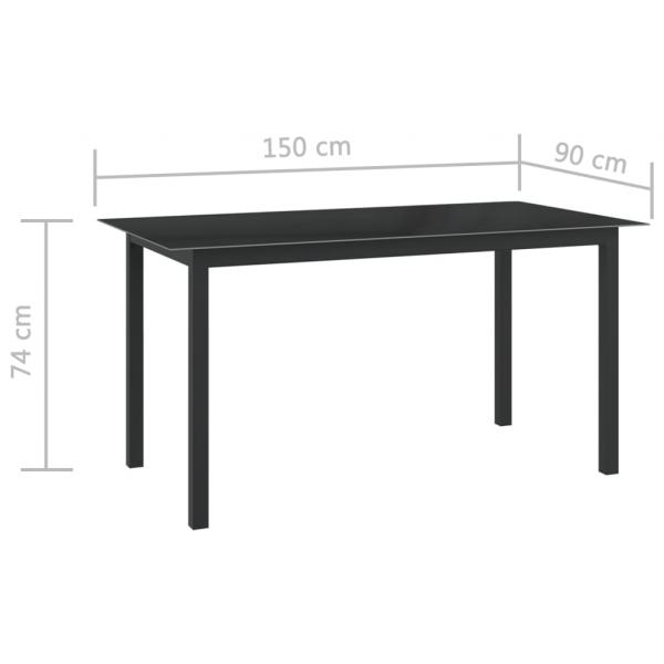 Gartentisch Schwarz 150x90x74 cm Aluminium und Glas