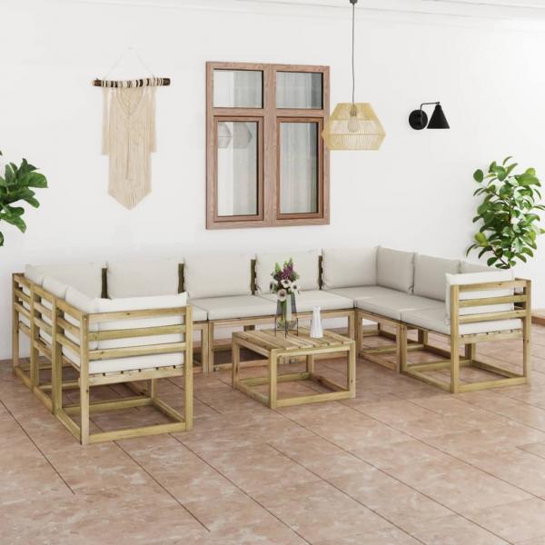 ARDEBO.de - 10-tlg. Garten-Lounge-Set mit Kissen Imprägniertes Kiefernholz