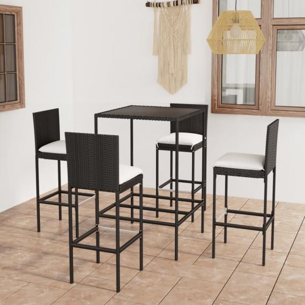 ARDEBO.de - 5-tlg. Gartenbar-Set mit Kissen Poly Rattan Schwarz