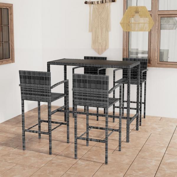 ARDEBO.de - 5-tlg. Gartenbar-Set Poly Rattan Grau