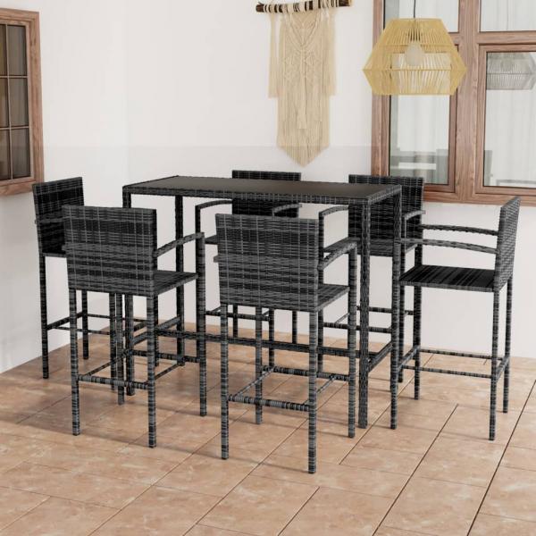 ARDEBO.de - 7-tlg. Gartenbar-Set Poly Rattan Grau