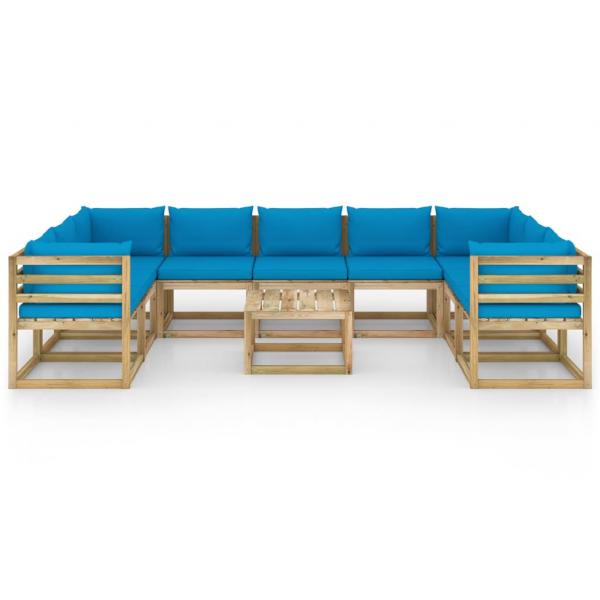 10-tlg. Garten-Lounge-Set mit Kissen Imprägniertes Kiefernholz