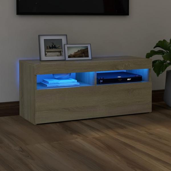 ARDEBO.de - TV-Schrank mit LED-Leuchten Sonoma-Eiche 90x35x40 cm