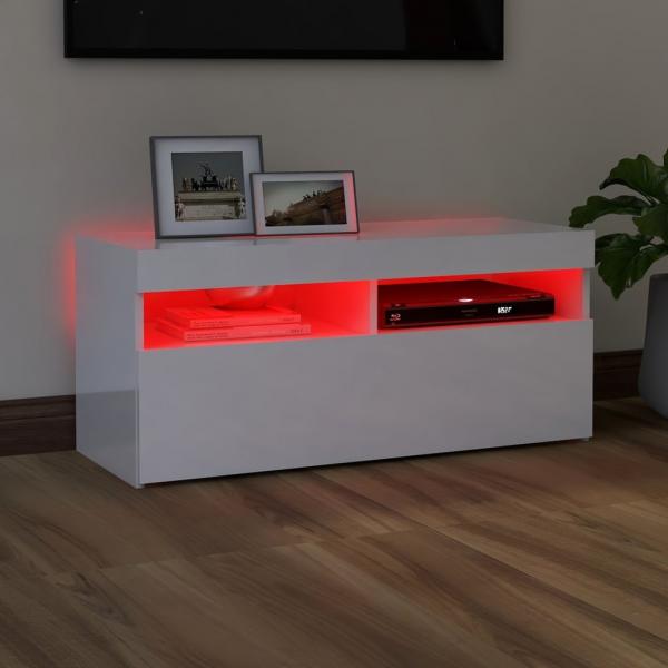 TV-Schrank mit LED-Leuchten Hochglanz-Weiß 90x35x40 cm