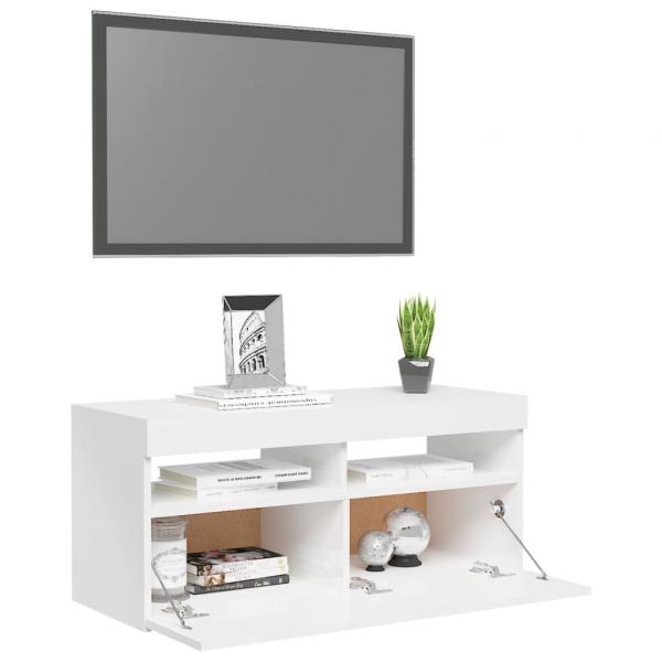 TV-Schrank mit LED-Leuchten Hochglanz-Weiß 90x35x40 cm