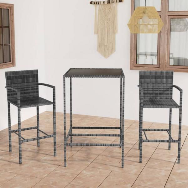 ARDEBO.de - 3-tlg. Gartenbar-Set Poly Rattan Grau