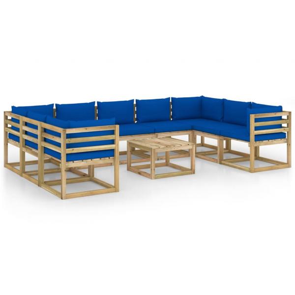 10-tlg. Garten-Lounge-Set mit Kissen Imprägniertes Kiefernholz