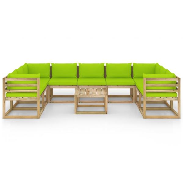 10-tlg. Garten-Lounge-Set mit Kissen Imprägniertes Kiefernholz