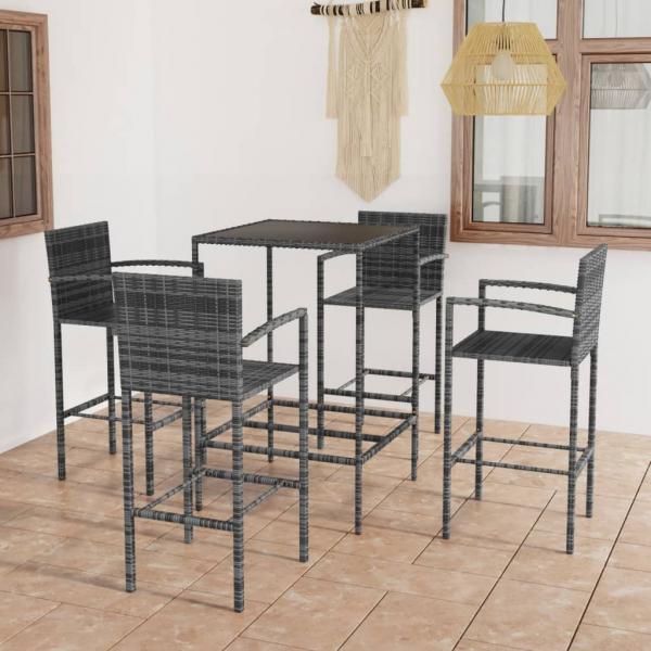 ARDEBO.de - 5-tlg. Gartenbar-Set Poly Rattan Grau