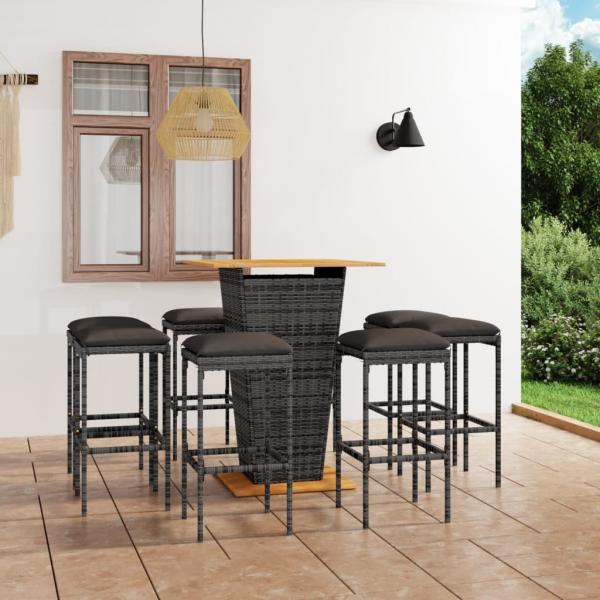 ARDEBO.de - 9-tlg. Gartenbar-Set mit Kissen Poly Rattan Grau