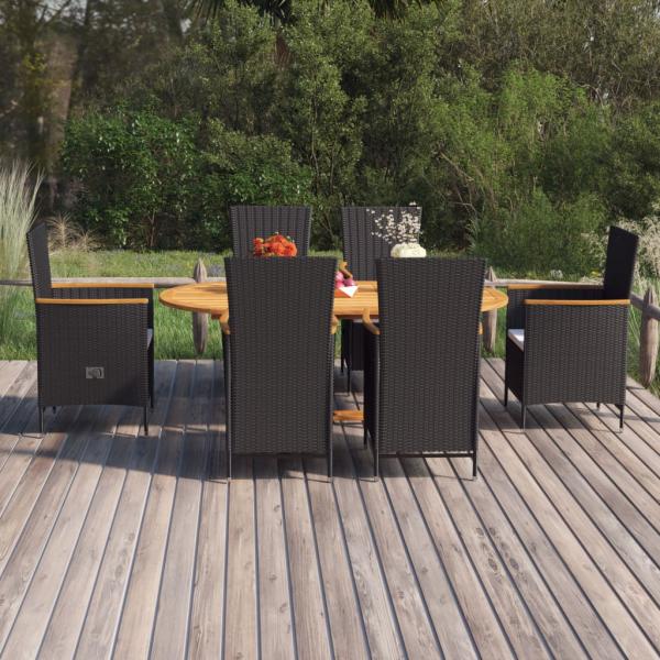 ARDEBO.de - 7-tlg. Garten-Essgruppe Poly Rattan Schwarz