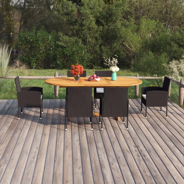 ARDEBO.de - 7-tlg. Garten-Essgruppe Poly Rattan Schwarz