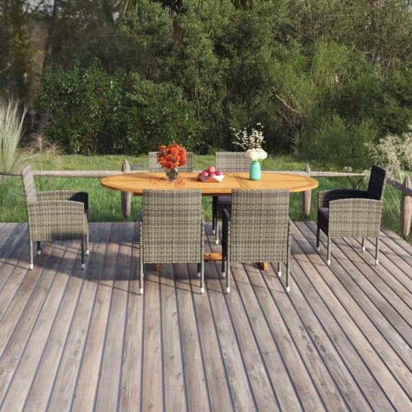 ARDEBO.de - 7-tlg. Garten-Essgruppe Poly Rattan Anthrazit