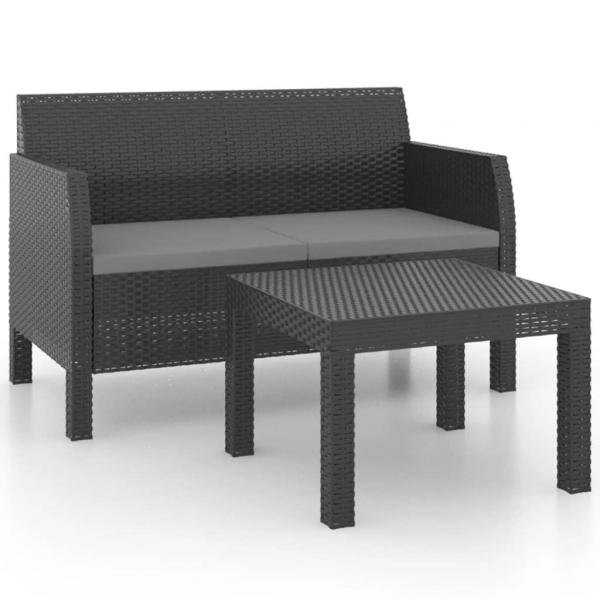 2-tlg. Garten-Lounge-Set mit Kissen PP Rattan Anthrazit