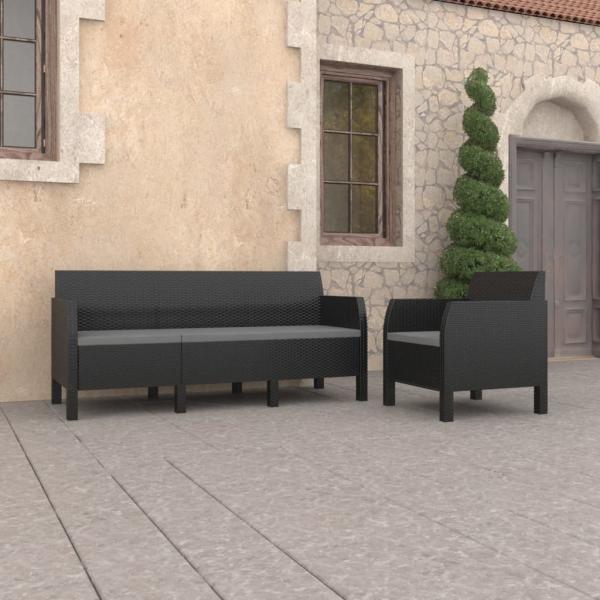 ARDEBO.de - 2-tlg. Garten-Lounge-Set mit Kissen PP Rattan Anthrazit