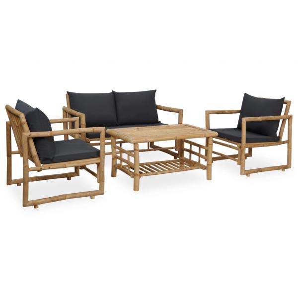 ARDEBO.de - 4-tlg. Garten-Lounge-Set mit Auflagen Bambus