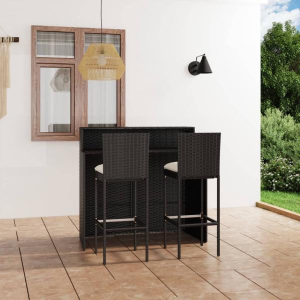 ARDEBO.de - 3-tlg. Gartenbar-Set mit Kissen Schwarz