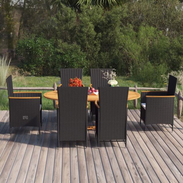 ARDEBO.de - 7-tlg. Garten-Essgruppe Poly Rattan Schwarz