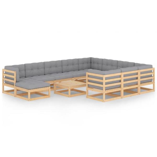 ARDEBO.de - 12-tlg. Garten-Lounge-Set mit Kissen Kiefer Massivholz