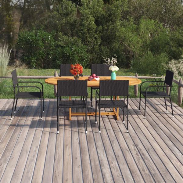 ARDEBO.de - 7-tlg. Garten-Essgruppe Poly Rattan Schwarz