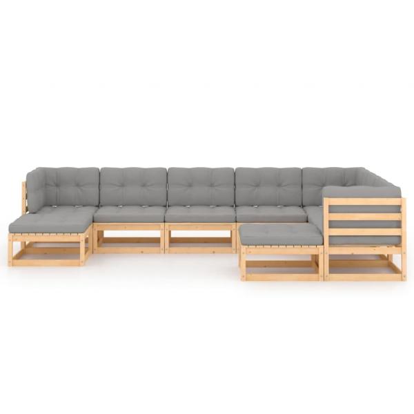 9-tlg. Garten-Lounge-Set mit Kissen Massivholz Kiefer