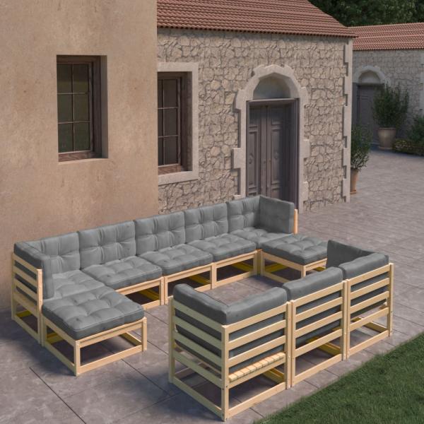 ARDEBO.de - 10-tlg. Garten-Lounge-Set mit Kissen Massivholz Kiefer