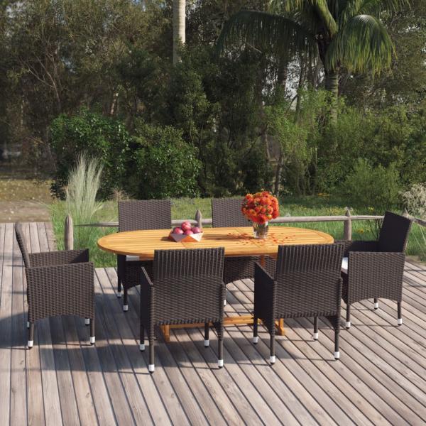 ARDEBO.de - 7-tlg. Garten-Essgruppe Poly Rattan Braun