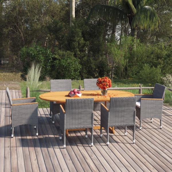 ARDEBO.de - 7-tlg. Garten-Essgruppe Poly Rattan Grau