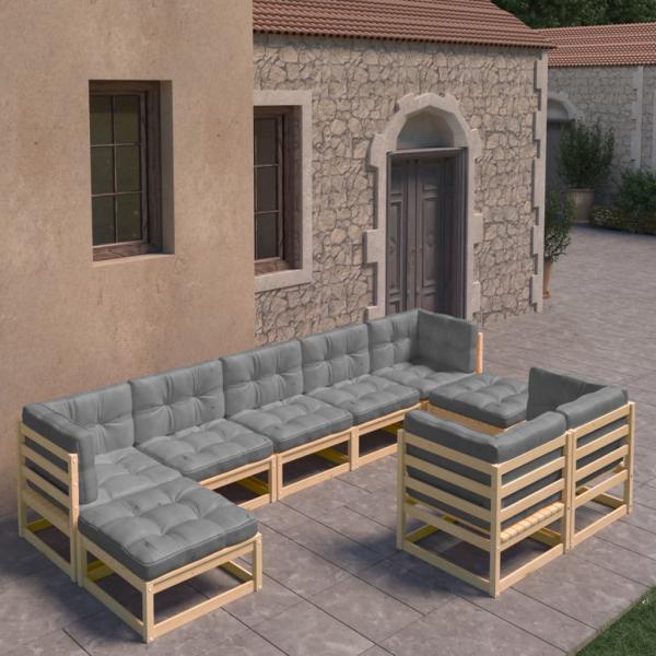 ARDEBO.de - 9-tlg. Garten-Lounge-Set mit Kissen Massivholz Kiefer