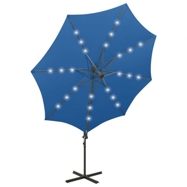 Ampelschirm mit Mast und LED Azurblau 300 cm