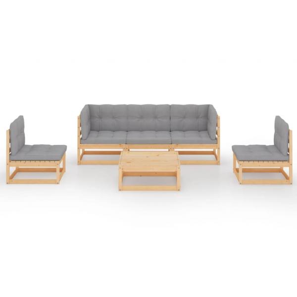 6-tlg. Garten-Lounge-Set mit Kissen Kiefer Massivholz